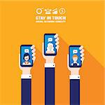 Hand holding smart phone Social network and communication concept Vector illustration