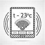 Flat line black icon for smart device of remote control of temperature on white background.