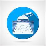 Abstract circle blue flat vector icon with white silhouette ultrasound device showing fetus. Long shadow design.