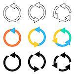 Vector circle arrows refresh reload recycle icons set