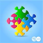 Vector colorful puzzle pieces joined together with shadow