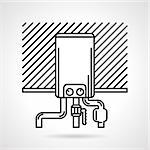 Flat black line vector icon for water boiler for heated floor or other heating on white background.