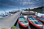 red boats on lake harbor, Leekstermeer, Netherlands