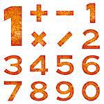 Set of numbers and mathematical signs stylized flaming orange lava, elements for web design. Eps10, contains transparencies. Vector