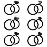 Black vector various wedding rings pairs joined together