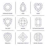 Low poly popular blueprint outline jewelry gems cuts infographics isolated on white background, vector illustration