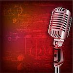 abstract red grunge sound background with retro microphone