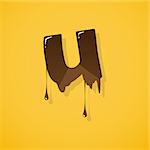 Vector choco letter "u" over yellow background
