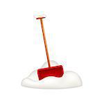 Snow shovel standing in snow on white background