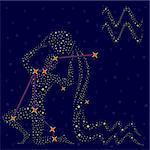 Zodiac sign Aquarius on a background of the starry sky with the scheme of stars in the constellation, vector illustration