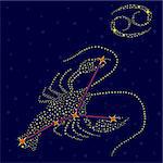 Zodiac sign Cancer on a background of the starry sky with the scheme of stars in the constellation, vector illustration