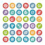 Set of Flat Round Icons with Bacteria and Germs for Medical Design. Isolated on White Background. Clipping paths included in additional jpg format.