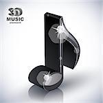 Trendy slim musical note 3d modern style icon isolated, 3d music element, image contain transparent shadows reflections and flares  â?? ready to put over any background.