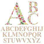 Font made with leaves, floral alphabet letters set, vector design.