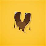 Vector choco letter "v" over yellow background