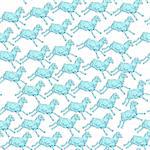 Seamless pattern with the same blue sheep in different positions, doodle illustration over white