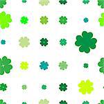 Sparse seamless pattern with four leaved shamrocks, Saint Patrick's Day illustration over white