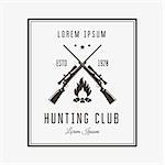 Vector vintage logo or emblem for the hunting club. Rifle and campfire silhouette.