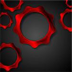 Red metal gears on black background. Vector tech design