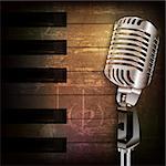 abstract brown grunge music background with retro microphone