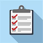 Check list icon, flat design with long shadow, vector eps10 illustration