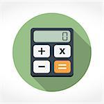 Calculator icon in circle, flat design with long shadow, vector eps10 illustration