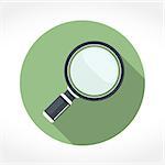 Magnifying glass icon in circle, flat design with long shadow, vector eps10 illustration