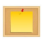 Bulletin board with yellow paper note, vector eps10 illustration