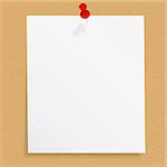 Blank paper note with push pin on bulletin board, vector eps10 illustration