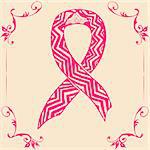 Vector illustration of pink ribbon. Doodle style