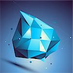 Blue 3D vector abstract design template, colorful polygonal complicated figure with lines mesh placed over dark background. Bright asymmetric object.