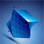Blue squared 3D vector abstract technology illustration, perspective geometric grid background with wire mesh.