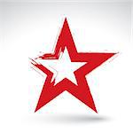 Hand drawn soviet red star icon scanned and vectorized, brush drawing communistic star, hand-painted USSR symbol isolated on white background.
