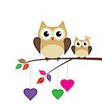 vector owls sitting in the tree with hearts