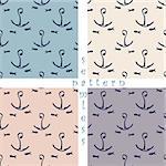 set of seamless sea pattern  with anchor and fish