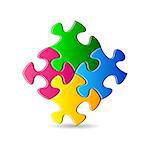 Vector colorful puzzle pieces joined together on white