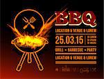 Barbecue grill party. Vector illustration with fire on dark background