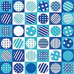 Blue geometrical background with squares and patterned circles