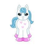 Vector illustration of cute horse fullface, romantic pony with a blue magnificent mane and tail