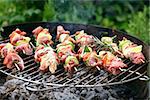 Summer barbecue. Meat BBQ with herbs and vegetables. Outdoor grill food