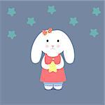 Cute Bunny holding a star, stock vector illustration
