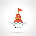 Flat color design vector icon for red sea buoy with flag in water on white background.