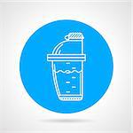 Blue circle flat vector icon with white line sport supplements shaker container for dieting athlete.