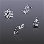 Grey background with thin line biology science icons