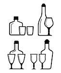 isolated glass and bottle icons silhouette set