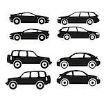 Set of vector cars silhouette, black
