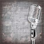 abstract grunge gray music background with retro microphone