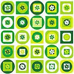 Green pattern of geometric shapes and flowers