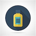 Dark blue flat round vector icon for fat burners or vitamins yellow can on gray background. Sport nutrition for reduce appetite and burn fat cells or diet vitamins for health of the body. Long shadow design.