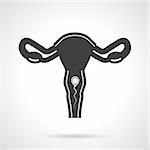 Abstract vector icon with black silhouette uterine with white spermatozoon for gynecology on white background.